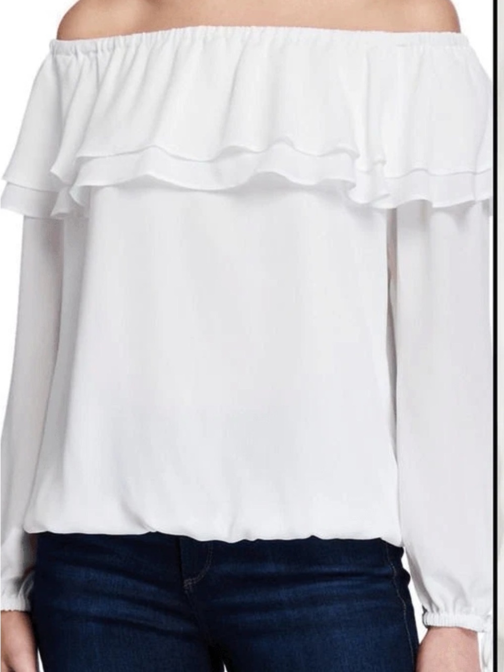 Michael Kors White Off-Shoulder Ruffle Blouse